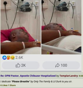 hospitalized Apostle Chibuzor