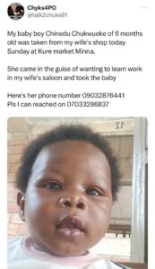 How 6-month-old baby boy was stolen from his mother's saloon shop