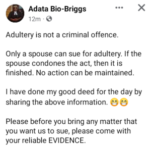 Rivers FIDA chairperson says, "Adultery is not a crime"