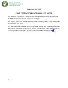 Niger: 9 Months Transition Proposal Is Fake - ECOWAS