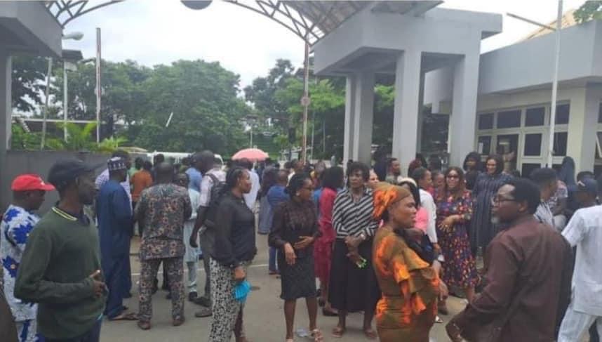Minister of Works, Dave Umahi locked inside his office by protesters