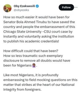 CSU: Tinubu should have simply saved Nigeria this embarrassing - Ezekwesili